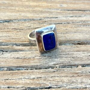 Sterling Silver 925 Signed Boma Bezel Set Rectangulal Lapis Lazuli Ring Sz 5.5